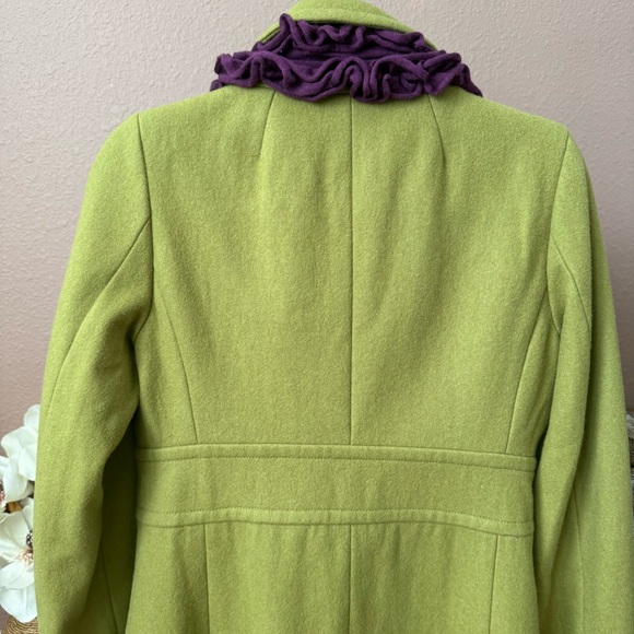 J. Crew 100% Wool Olive Coat with Plum Details and Scarf - Picture 4 of 16
